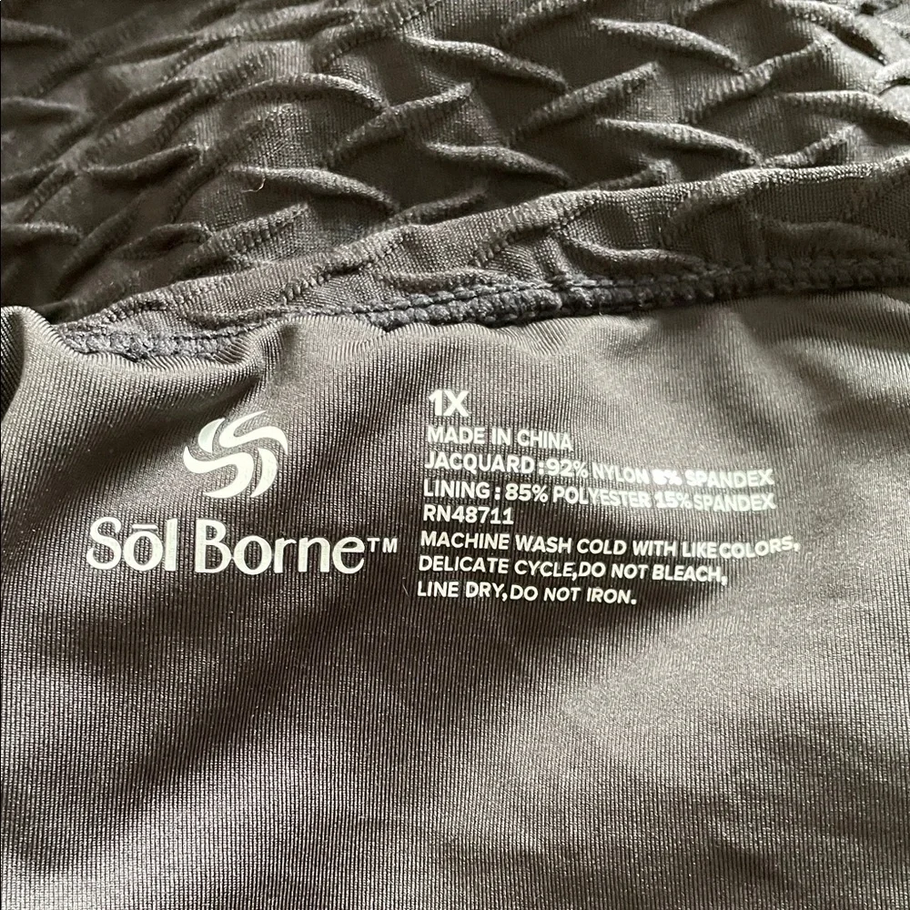 SOL BORNE Black One Piece Swimsuit High Thigh Textured Fabric Lined 1X